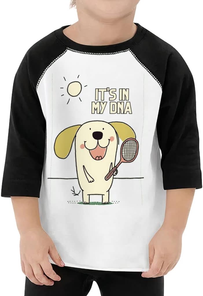 It's in My DNA Toddler Baseball T-Shirt - Tennis Themed 3/4 Sleeve T-Shirt - Funny Dog Kids' Baseball Tee