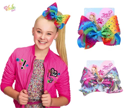 Jojo Siwa Bows for Girls â€“ Large 8 inches Blue Bedazzled Hair Accessories for Kids Girls