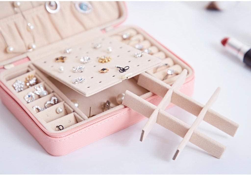 Jewellery Box Jewellery Organiser Jewelry Box Portable Jewelry Display Storage Organizer Leather Rings Earrings Necklace Jewelry Case for Women Bedroom Accessor (Light Blue zipper) image 4
