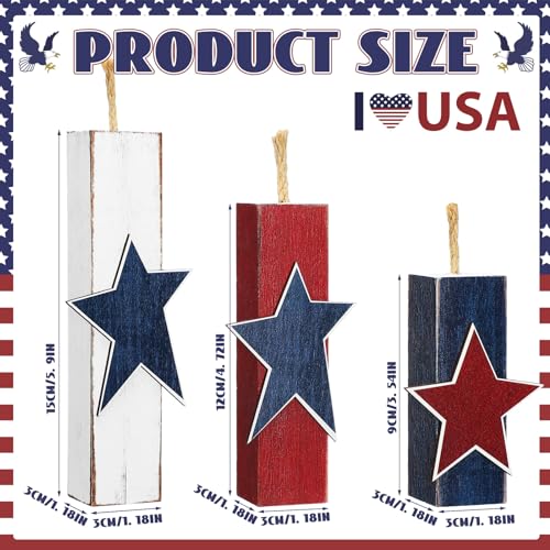Image of Amyhill 3 Pcs 4th of July Decorations Set Wooden Patriotic Table Centerpieces Independence Day Wood Firework Fourth of July Table Signs for 250th Anniversary Home Farmhouse Decor (Vintage Style)