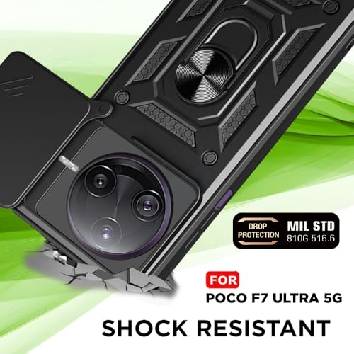 Image of Luxe Back Cover for Poco F7 Ultra 5G | D10 Tough Armor | Sliding Camera Shield | 360 Protection | Kickstand Ring Holder | Military-Grade Shockproof Bumper