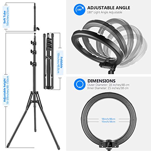 Image of Neewer 18-inch RGB Ring Light with APP Control, Dimmable Bi-Color 3200K-5600K CRI 97+ LED Ring Light with Stand, 0-360 Full Color, 9 Scenes Effect for Selfie /Makeup /Party /Vlog /YouTube /Photography