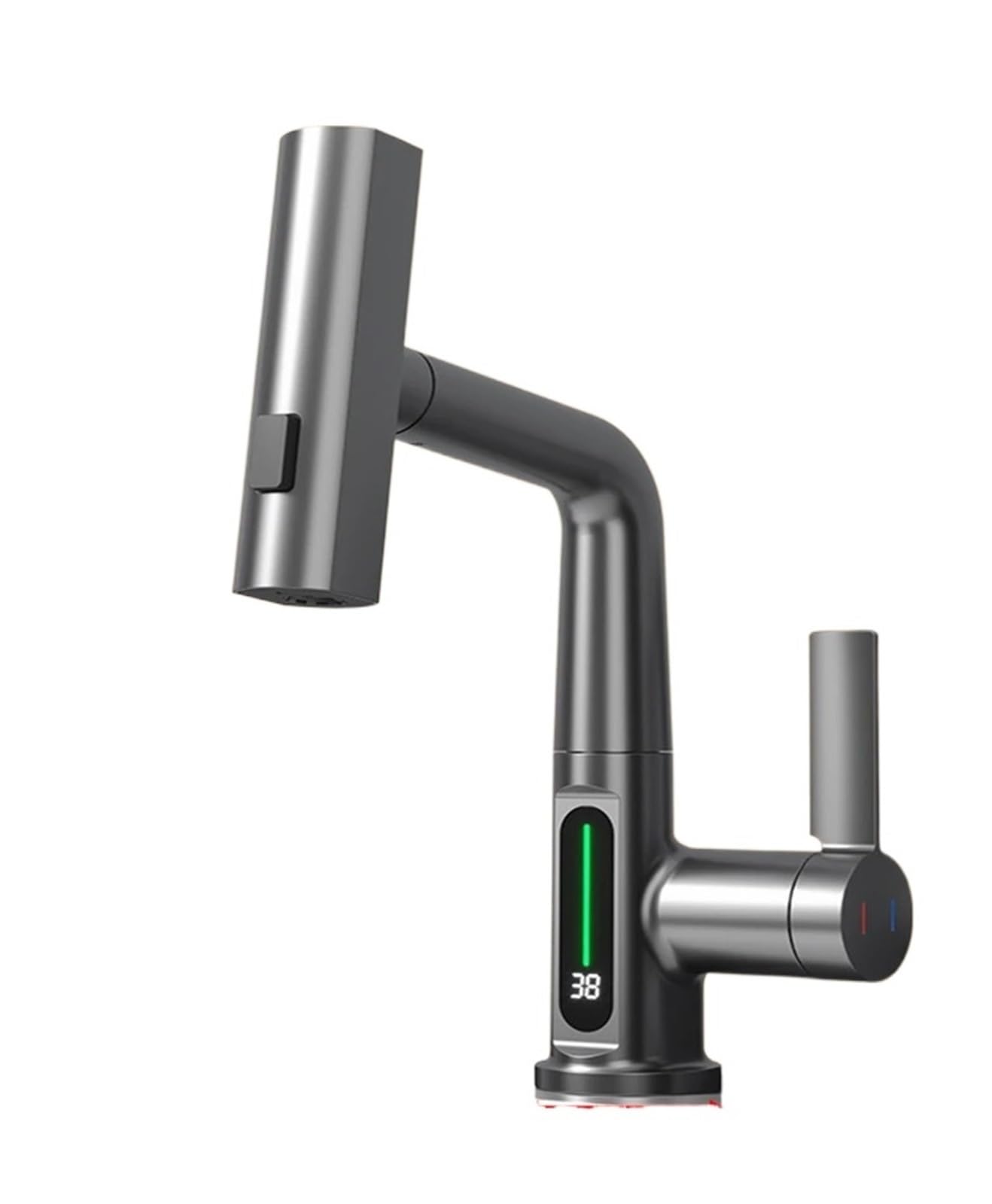 Soywim Grey With Screen Waterfall Basin Faucet With Temperature Digital Display, Pull Out Stream Sprayer Hot Cold Water Tap, Mixer Bathroom Faucets,High-Pressure Resistant(Grey With Screen)