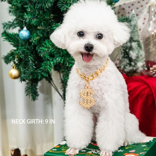 LUVMOJO Cute Adjustable Pet Gold Chain with Dollar Pendant, Lightweight Cuban Link Necklace for Dogs and Cats, Bling Jewelry Necklaces for Small Medium Large Dog and Cat, Pets Accessories for Puppy