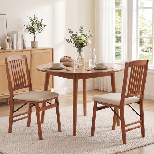 Image of COSTWAY Solid Wood Folding Dining Chairs Set of 2 with Padded Seat, Walnut