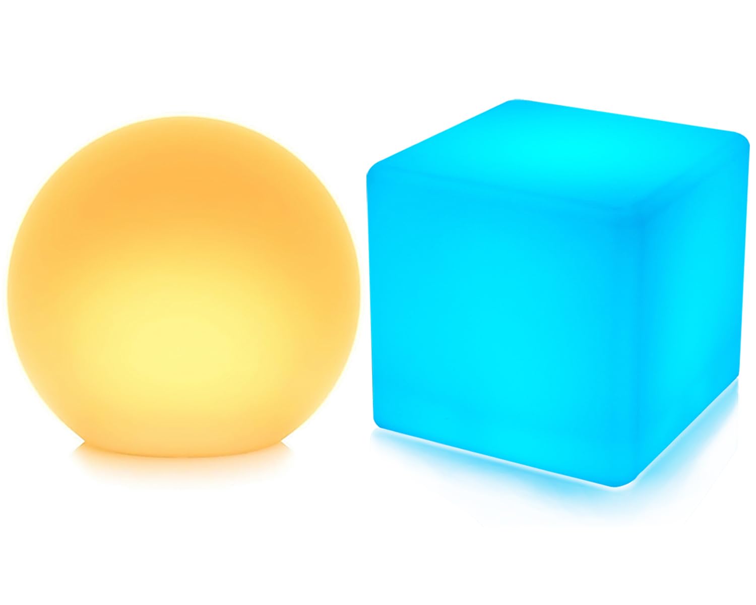 Mr Go 14-inch LED Ball Light and 14-inch LED Cube Light Bundle Rechargeable Remote Control Dimmable 16 RGB