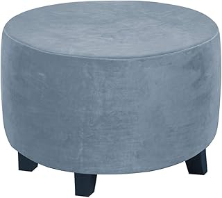 Highdi Copri Pouf Rotondo Elasticizzato, Spandex Velluto Lusso Copertura Dell'Ottomano Copri Poggiapiedi Poltrona per Soggiorno, Morbido Rimovibile Lavabile Fodere per Sgabello (Blu Grigio,XL)