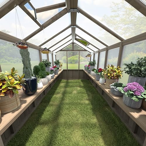 Yardenaler Shelf Suitable for 12FT Wood Greenhouse 137 Wooden Storage Shelf Kit Fit Multiple Greenhouse  Horticulture Workstation Work Bench System Shelving Light Mocha Brown 2 Pack
