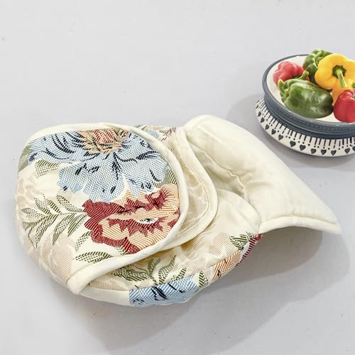 Image of Swayam 100% Cotton Cloth Roti Casserole | Hot Chapati Box | Washable Bread Basket | 22 cm Round Roti Basket | Floral Design - Beige