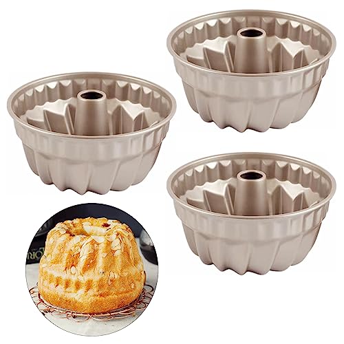 Qixuer 3 Stück Mini Gugelhupfform 10.8cm Gugelhupf Backform Rund Kuchenform Klein mit Antihaftbeschichtung für Gugelhupf, Kuchen, Muffin, Cupcake