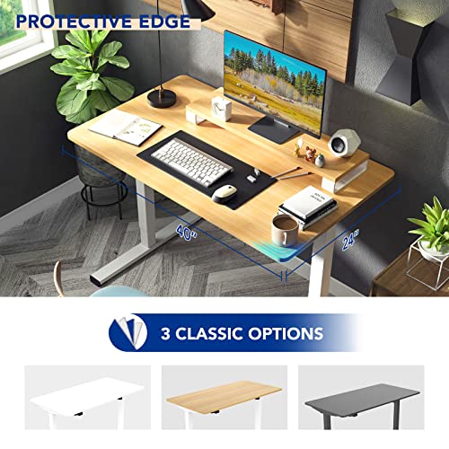 Electric Standing Desk 40 X 24 Inches, Height Adjustable Stand Up Desk W/2-Button Controller, Small Sit Stand Desk, Ergonomic Computer Desk For Home Office, White Frame + Natural Tabletop #TOP4