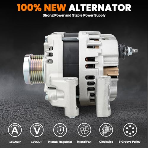 Image of 56029624AA Alternator 160A 12V fit for 2015-2017 Chrysler 200,2015-2022 Ram ProMaster 2.4L 2014-2022 Jeep Cherokee Compass Renegade,Replaces 56029624AB 11554 A002TX3581ZC