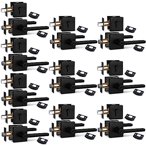 Image of NEWBANG (10Pack) Square Heavy Duty Keyed Entry Combo with deadbolt and Lever Door Handle in Matte Black (for Entrance /Exterior /Front /Office Door) Left or Right Handed