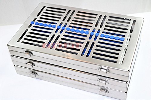 3 German Dental Autoclave Sterilization Cassettes for 20 Instruments Blue Cynamed