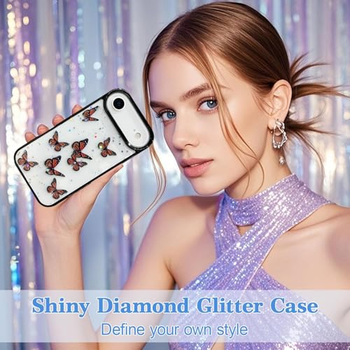 Image of Elzzi Glitter Butterfly Back Cover Case Compatible with iPhone 17 Air, Clear Cute Bling Sparkle Shiny Soft TPU Bumper Shockproof Women Girls Slim Protective Phone Cover for iPhone 17 Air 6.6 inch,Black