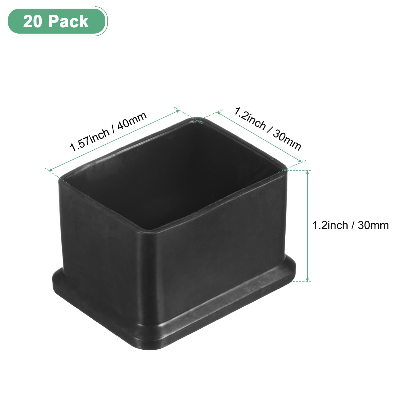 M METERXITY 20-Pack Rectangle Chair Leg Caps, 1.2 x 1.57" (30 x 40mm) PVC Chair Leg Floor Protectors for Chairs/Table/Bed - Image 3