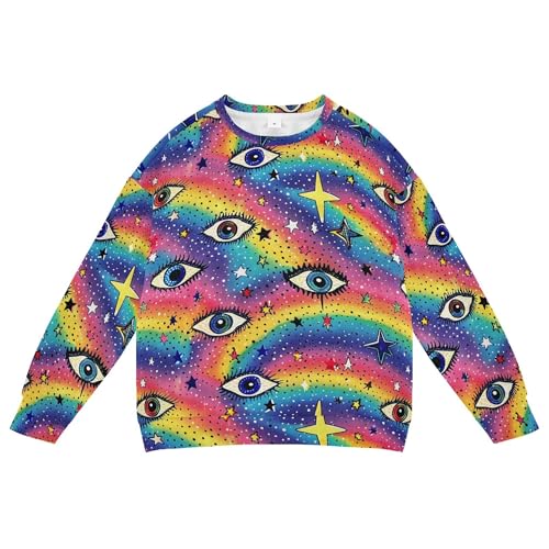 JUNZAN Evil Eyes and Stars on Rainbows Big Boys Sweatshirts Hoodies Long Sleeve Outerwear for Kids Athletic 4T