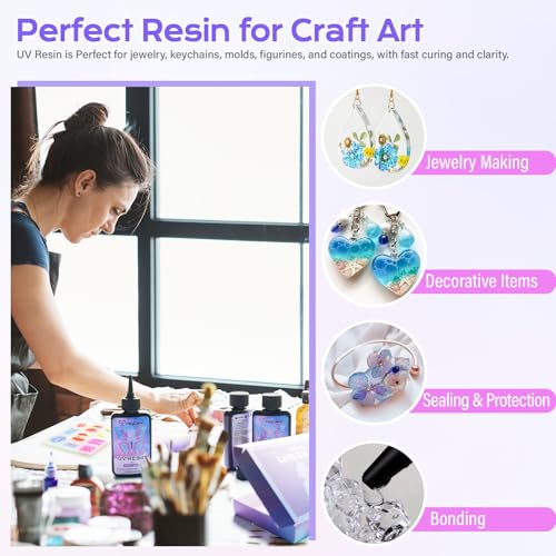 HeyClear 300g UV Resin kit with Casting Tools -Crystal Clear, Hard, Low Odor, Premixed UV Epoxy Fast Curing for Beginners Jewellery Making, DIY Crafts, Mould Resina Art