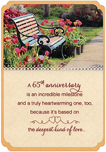 Designer Greetings Park Bench Between Colorful Flowers Die Cut 65th : Sixty-Fifth Wedding Anniversary Congratulations Card for Couple