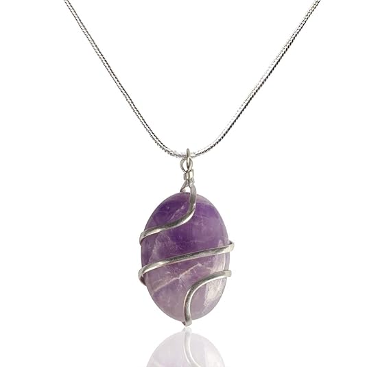 Reiki Crystal Products Amethyst Purple Crystal Stone Oval Wire Wrapped Pendant for Men and Women