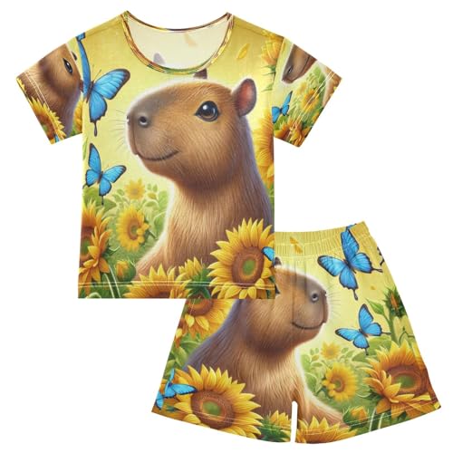 Capybara Butterfly Sunshine Pajama Set Short Sleeve PJS 2 Piece Summer Pajamas Shorts Sets Cotton 5Y