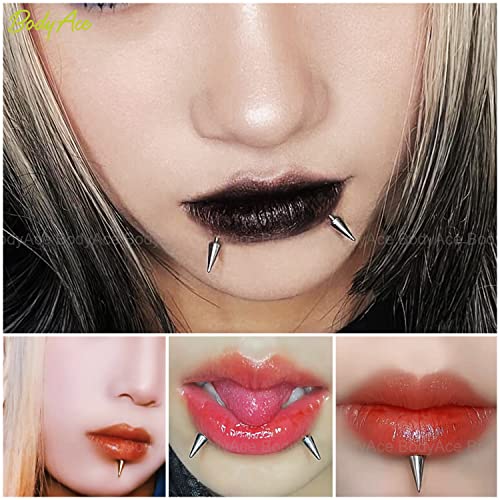 BodyAce 16G Spike Flact Back Earrings Cartilage Lip Rings, Stainless Steel Daith Helix Tragus Studs, Rook Lobe Lip Piercing for Women Men3