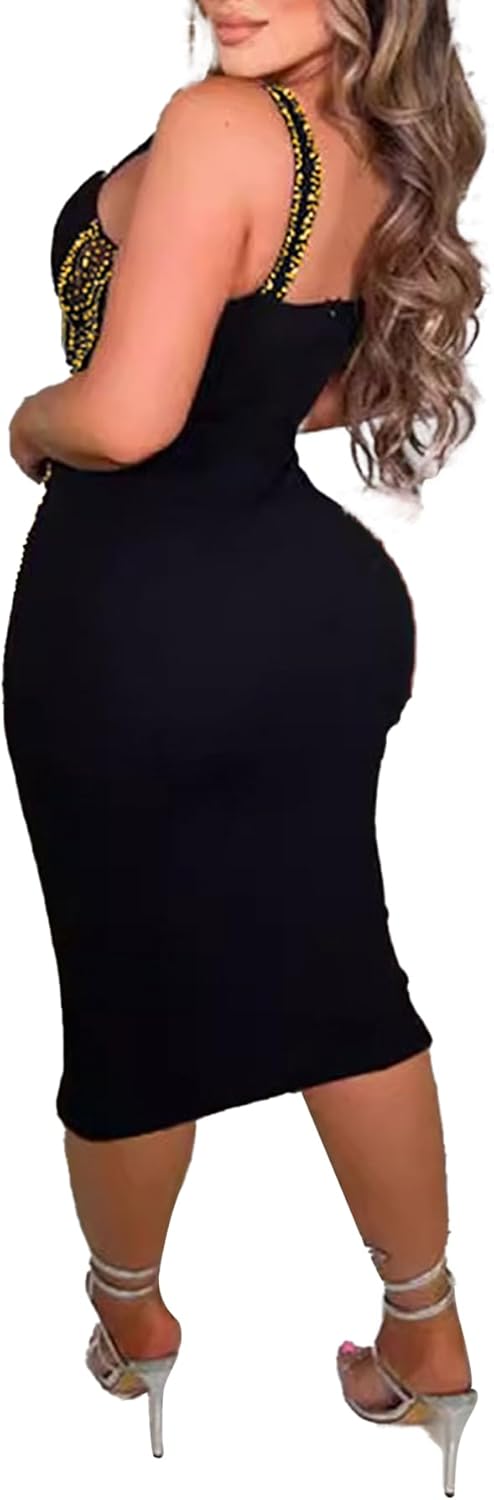 PORRCEY Women's Sexy Elegant Rhinestone Bodycon Party Club Night Dresses Hot Drilling Clubwear - Image 2