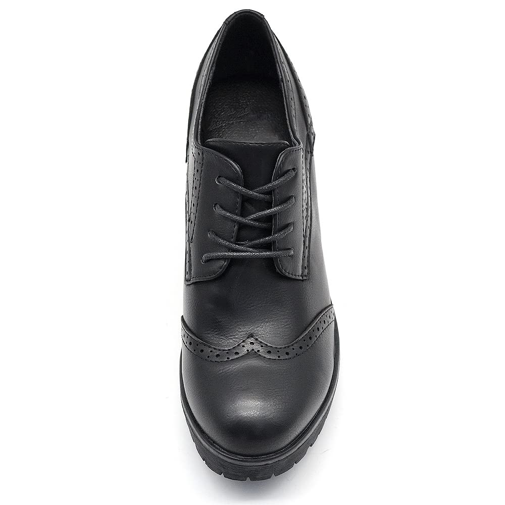 IF Fashion Chaussures Femmes Lacets Francis Broderie Talon Grosse Cuir Synthétique IF146, If 146 Noir