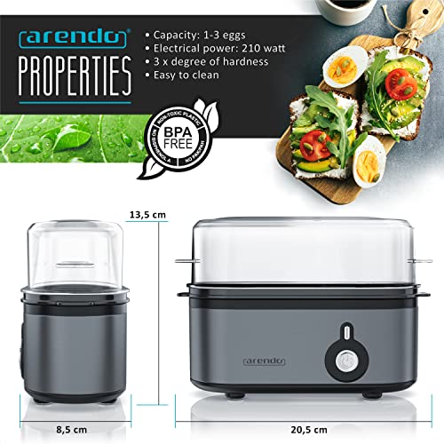 Arendo Electric Egg Cooker - Automatic Machine for Perfectly Cooked Soft, Medium, and Hard Eggs, with Warming Feature, Measuring Cup & Egg Piercer, Stainless Steel Cool Grey - Image 2