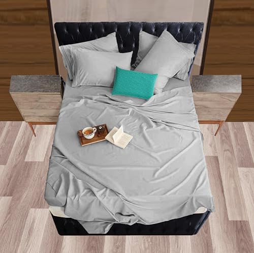 Image of Mocassi Full Sheet Set - Luxury Hotel 1800 Premier Bedding Sheets & Pillowcases - Ultra Soft Breathable & Cooling Bed Sheets - Deep Pocket - Wrinkle Resistant - 6 Piece Set - Full, Silver