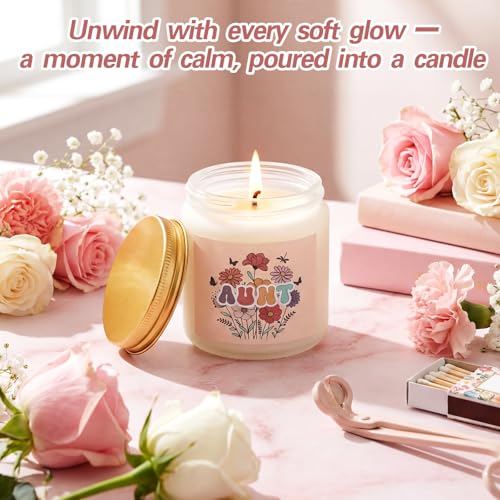 Patelai 7 Pcs Auntie Gifts for Women,Aunt Birthday and Wedding Gift, Best Aunt Ideas Presents Set with 20oz Tumbler Tote Bag Scented Candle Keychain Makeup Pouch Appreciation Gifts from Niece Nephew by Patelai - Used condition - Image 5
