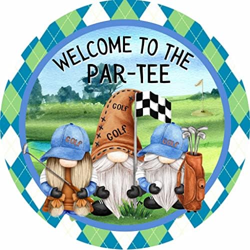 Round Metal Tin Sign Lets Par Tee Golf Gnomes Metal Wreath Sign Rustic Wall Decor Tin Metal Sign Novelty Funny Garage Bar Kitchen Vintage Home Family Friend Gift Iron Painting Tin Signs 8"x8" image 5