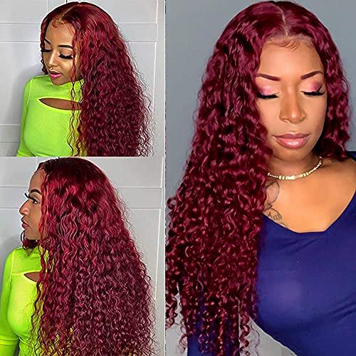 Water Wave Curly Lace Front Wigs Not Lace Front Synthesis Hair Wigs for Women Black 150% Densit Wigs 18 Inch Curly Wigs (Red)