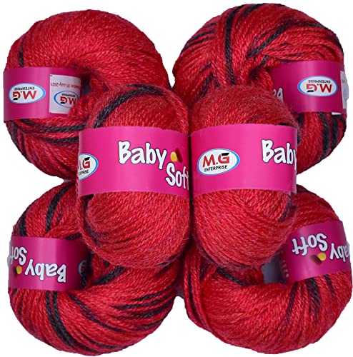 Image of 100% Acrylic Wool Red (6 pc) Baby Soft 4 ply Wool Ball Hand Knitting Wool /Art Craft Soft Fingering Crochet Hook Yarn, Needle Knitting Yarn Thread Dye ID