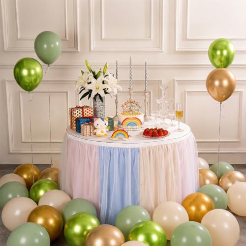 Image of Sage Green Balloons 55Pcs Green and gold balloons 12inch Green And White Balloons for Birthday Wedding Bridal Baby Shower Engagement Party Decorations