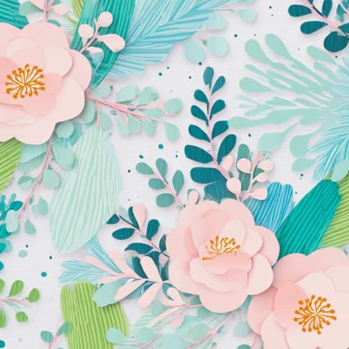 壁紙 60cm x 300cm 剥がせる ピンクの紙で切った花とティールグリーンの葉のシームレスパターン 多機能 防水/汚れ防止/防油 食器棚 クロ 玄関 ふすま紙 家具 部屋 DIY 賃貸OK