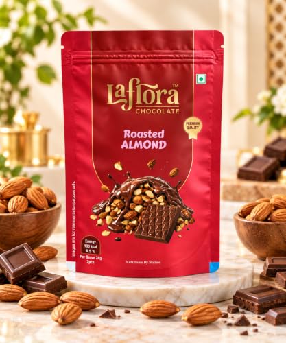 Image of Laflora Roasted Almond Chocolate | Premium Chocolate Coated Roasted Almonds | Crunchy Nutty Chocolate Snack | Rich Cocoa Flavor | Perfect for Gifting & Snacking | Resealable Pack