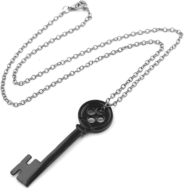 GAUEIOUR Black Key Pendant Necklace,Black Button Key Pendant Necklace Accessory,Cosplay Sweater Chain Accessories,Button Key Skull Black Pendant Fashion Vintage Necklace