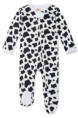 ADUKIDE Footie Sleeper for Baby Girl Boy Cow Pajama Zip Front Jumpsuit Non-Slip Footed Romper Long Sleeve Union Suit Pjs for Sleep N Play Birthday 9-12 Month