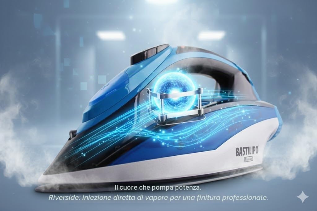 Bastilipo - Riverside 220 Inijection - Piastra da 2600 W di potenza con piastra in ceramica e sistema di stiratura a secco.