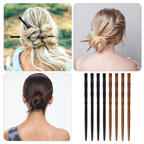 8 peças de palitos de cabelo de madeira chineses, pauzinhos de cabelo retrô em forma de bambu para p