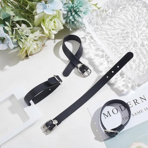 Image of PU Leather Luggage Tag Straps with Metal Buckle - Adjustable Faux Leather Loops for Suitcase and Travel, 8x1 /2 Inch Black Luggage Belt Replacements - Kilt Extender Buckle Straps for Women's Kilts