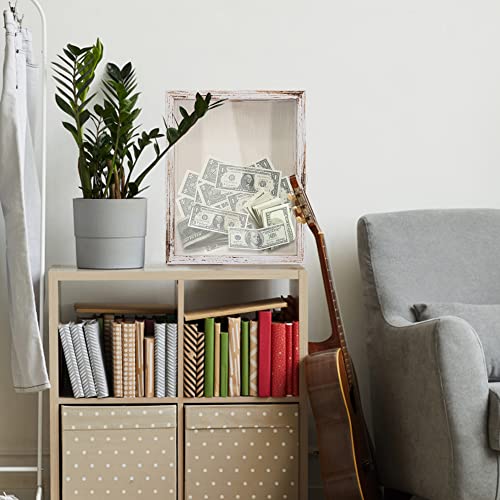 Image of GraduationMall 8x10 Top Loading Shadow Box Frame with HD Glass,Wood Display Case with Slot,1.25 inches Interior Depth,Ideal for Wine Bottle Caps,Tickets,Shells,Stamps and More,White