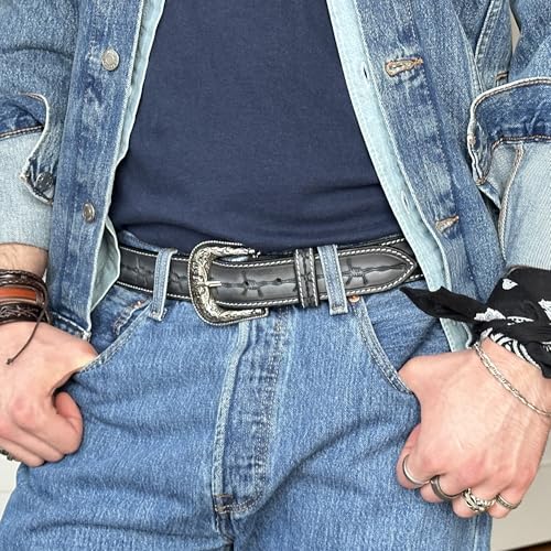 DANIEL'S ARTPLANET Men’s Western Leather Cowboy Belt Full Grain Leather Rodeo Belt with Buckle Tooled Engraved 1.5” Wide2