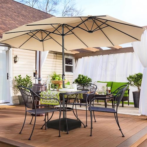 Image of 15ft Large Outdoor Umbrella Double-Sided Patio Umbrella with 65 Kgs Movable Stand, Crank Handle, 12 Ribs Rectangular Garden Umbrella for Patio Graden, Poolside, Terrace, Cafe and Hotels