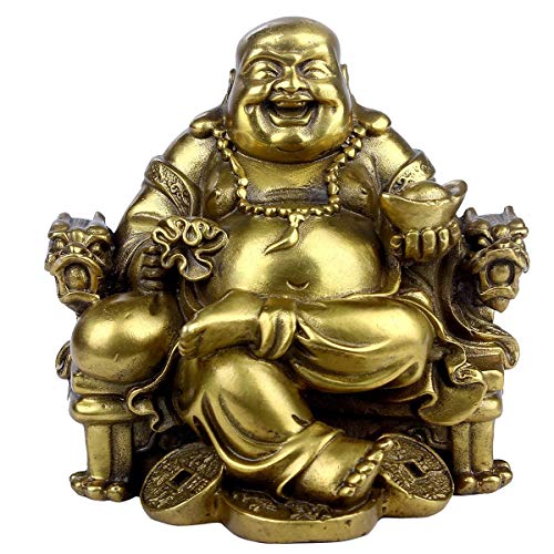 Statue de Bouddha Maitreya Rieur Assis sur sur Chaise d'Empereur en Laiton Sculpture de Chaise pour l'intérieur ou l'extérieur Décoratif Ornement Fait à la Main Fengshui