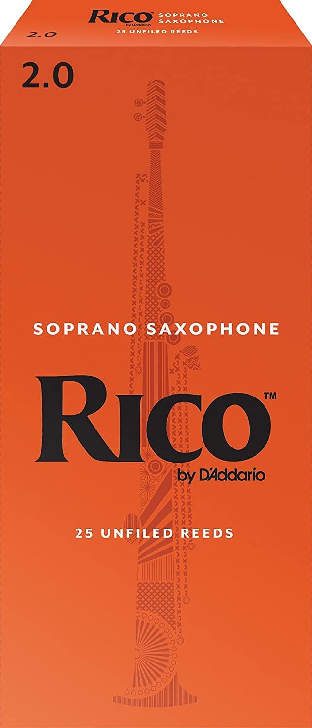 D’Addario Woodwinds - Rico Soprano Sax Reeds - Soprano Saxophone Reeds - Soprano Reeds Crafted for Beginners, Students, Educators - Strength 2.0, 25-Pack