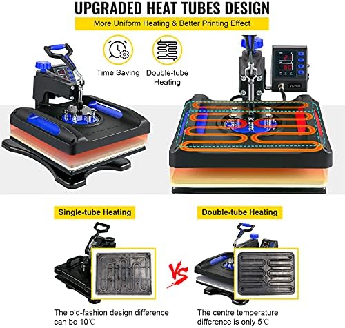 VEVOR Heat Press Machine 8in1 Combo 15x15 Inch 360° Swing Away Digital Printing Multifunction Transfer Sublimation for T Shirts Mugs Hat Plate Cap Bag, 8 in 1 Blue-15x15