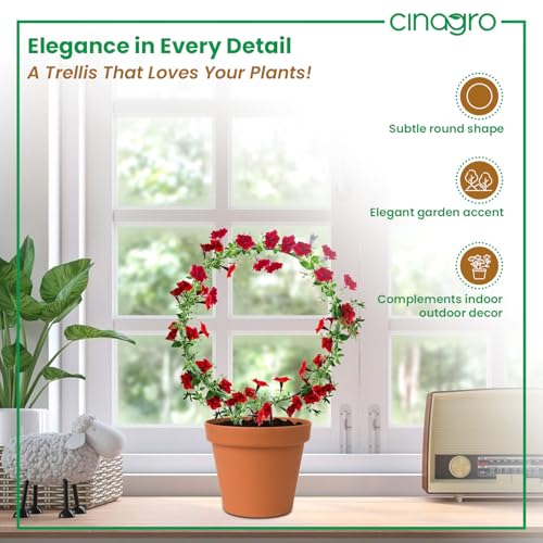 Image of CINAGRO Round-Shaped Iron Garden Trellis for Climbing Plants, Pack of 2 | Rust-Free, Decorative Vine Support Rack for Balcony Garden & Outdoor Plants