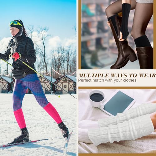 Image of Therwen 6 Pairs Knit Leg Warmers Arm Warmers Set for Women Cable Knit Leg Warmers Knee Warmers Thigh High Socks